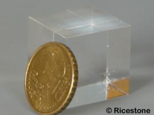 1ai) Cube présentoir, support verre acrylique 2x2x2 cm, socle figurine.