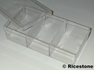 6c) Boite Plastique transparente, 21 x 10.2cm, 3 compartiments 