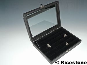 3) Coffret 19x25 cm à rouleaux pour bague, Economique, vitré.