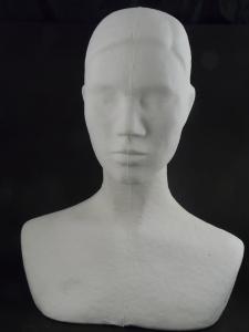 6b) Porte-bijoux en papier mâché blanc, buste tête, présentoir de masque de protection, 40cm.