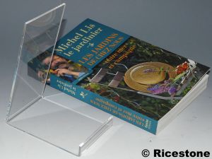 5) Porte-livre, support-présentoir acrylique de table pour livres, fossiles, minéraux.