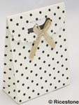 Sac papier  soufflet, pois noir sur fond cru 