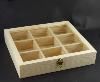 3a) Coffret fabriqué artisanalement bois naturel 25x28x6cm, 9 casiers.