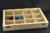 3b) Coffret fabriqué artisanalement bois naturel 25x37x5cm, 12 casiers.