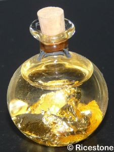 9b) Bouteille de paillettes et feuilles d'or, Hauteur 3,5 cm