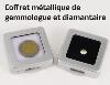 1d) Coffret de gemmologie luxe en métal pour objets minces.  5,5x5,5 cm.