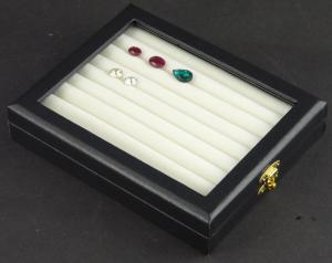 3) Coffret vitré 12x15 cm - 8 lignes de rangement et de transport de pierres de couleur.