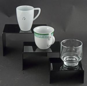 Set de 3 présentoirs acrylique en noir pour volume de vitrine commerciale