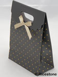 Sac papier  soufflet, noir avec pois dor