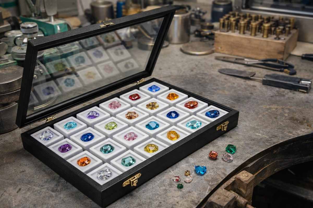 Coffret vitr&eacute; pour pierres gemme