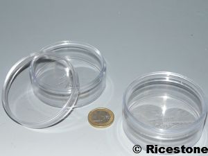 4a) 12x Boites Plastique ronde transparente Ø70 x 30  mm.