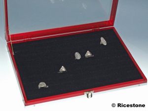 2e) Coffret 100 bagues, écrin corps rouge, 25x35 cm 