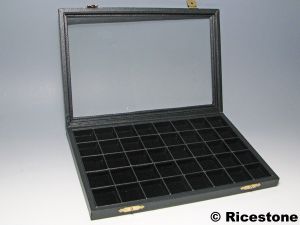 5) Coffret vitré charnière 40x boîtes gemmes 3x3. 