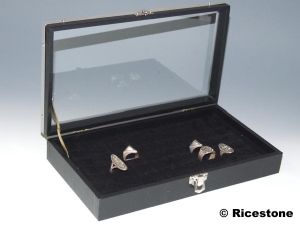 4a) Coffret luxe vitré 16x28 cm pour 48 bagues.