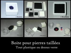 1) BOITE tout PLASTIQUE ou dessus VERRE à Pierres