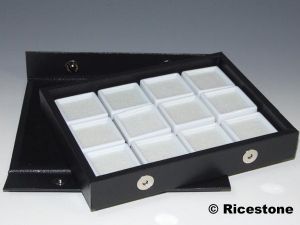 2a) Coffret pierres taillées - boîte dessus verre 4x4 cm