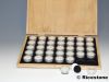 5a) Coffret bois avec 35x boites rondes de gemmologie.