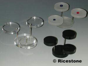 1a) Support acryl petit avec 3x socles - plateaux Ø 4 cm